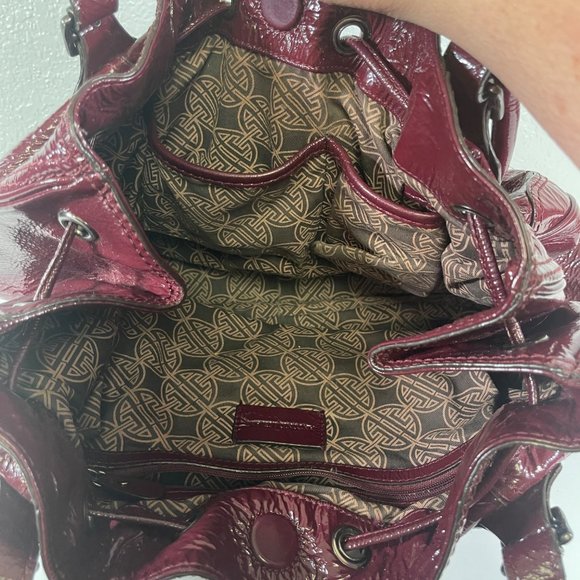 Antonio Melani Burgundy Leather Satchel Handbag w/ Dust Bag - Picture 6 of 8